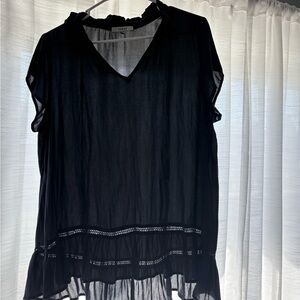 Ro &‎ De Black Cap Sleeve Asymmetrical Blouse